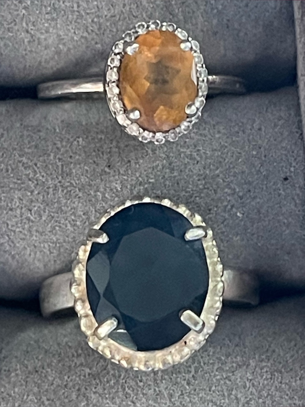 Set of 2 Fine Sterling Silver Gemstone Rings.